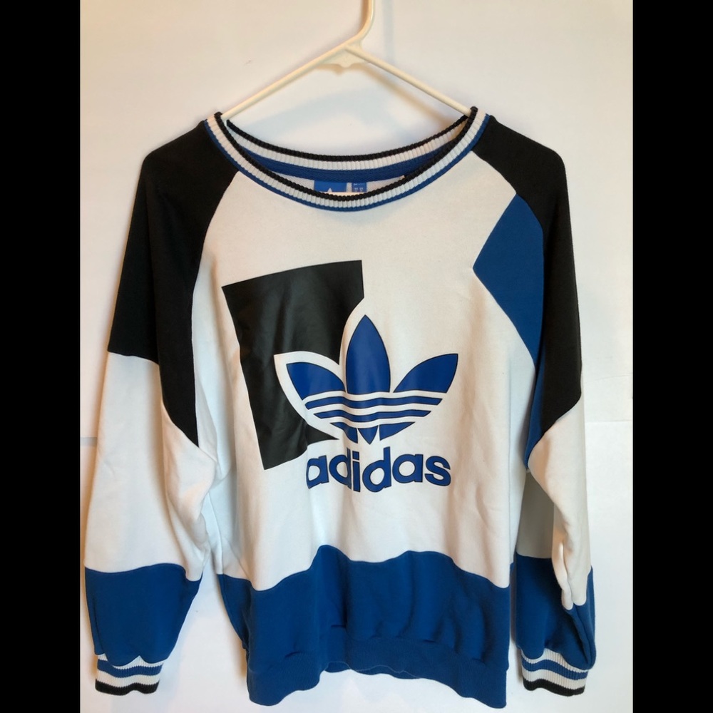Adidas crew neck sweatshirt white blue and black